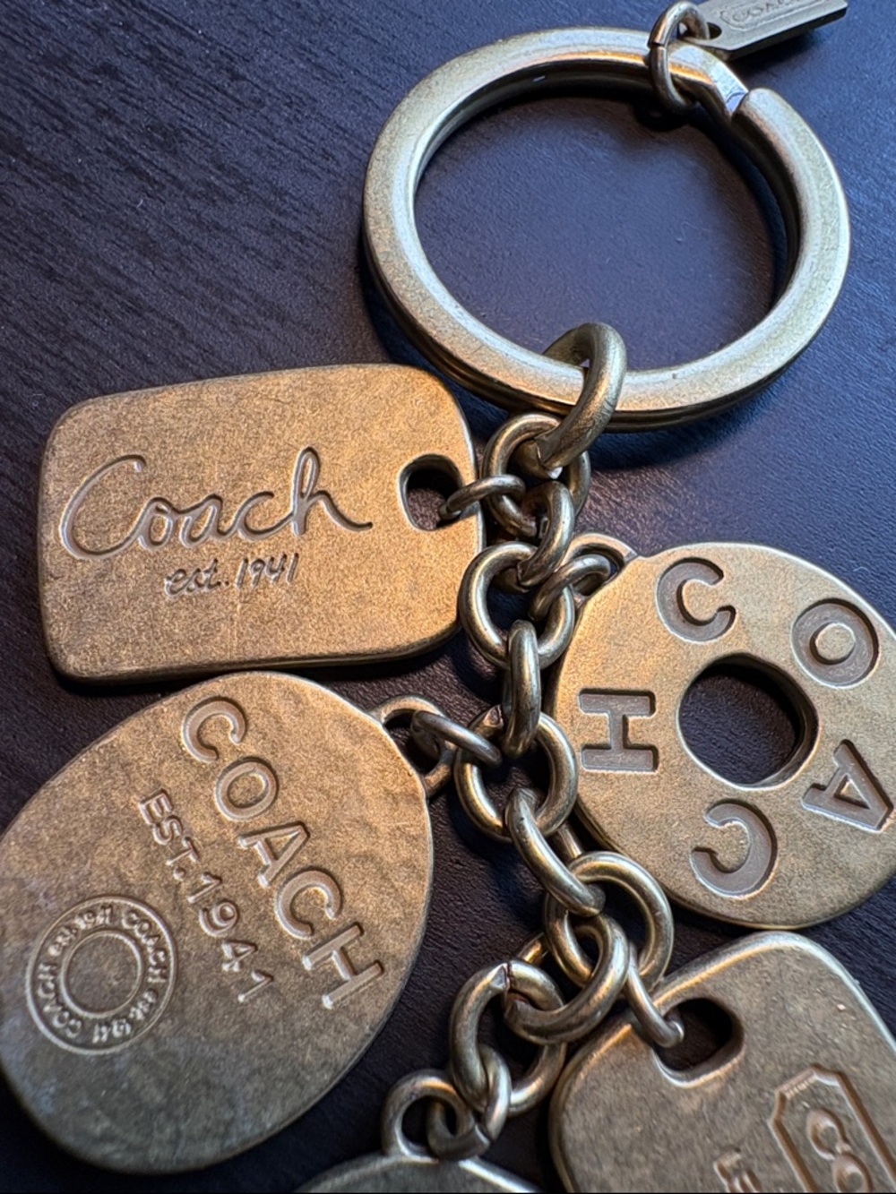 Coach Brass -Tone Logo Multi-Tag Keyring Charm - Picture 3 of 5